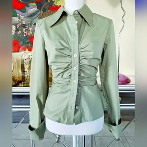 NWOT C/MEO Collective Ruched Button Down Cut Out Back Backless Top S